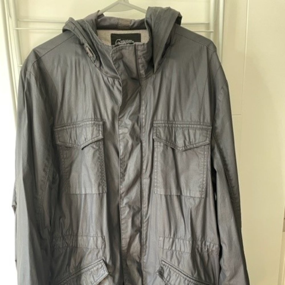 Men's Converse Black Canvas Hooded Rain Jacket - Size Large